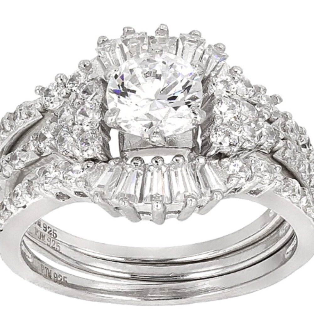 White Cubic Zirconia Rhodium Over Sterling Silver Ring With Bands 3.23ctw